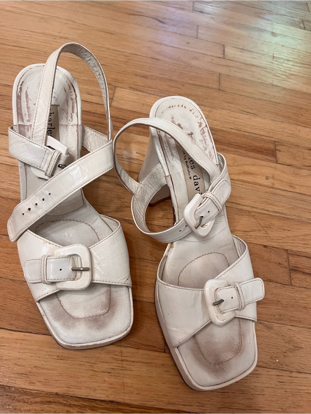 Charles David White Buckle Strap Heeled Sandals